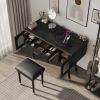 Elegant Vanity Makeup Table & Chair Set, Modern Dressing Table with Organizer, Writing Desk, Charging Port, Black