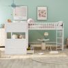 Twin Size Bunk Bed with a Loft Bed attached, with Two Drawers,White
