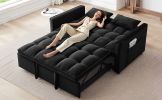 55-inch 3-in-1 convertible sofa bed, modern velvet double sofa Futon sofa bed with adjustable back, storage bag and pillow, for living room, bedroom