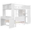 Twin size Loft Bed with a Stand-alone bed, Shelves,Desk,and Wardrobe-White