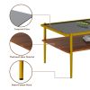 Modern Coffee Table, Tempered Glass Tabletop, Rectangle Coffee Table with Sturdy MDF Base and Golden Iron Legs, Easy Assembly Living Room Furniture