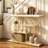 41 Inch Console Table with 3 Tier Open Shelves, Modern Entryway Sofa Table with O-Shaped Metal Frame for Living Room Hallway - White
