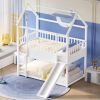 House Bunk Bed with Convertible Slide and Ladder, Floor Bunk Bed Twin Over Twin with Safety Guardrail