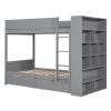 Twin over Twin Bunk Bed With 2 Drawers and Multi-layer Cabinet, Gray