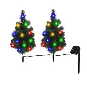 2 Packs Solar Christmas Tree, Solar Powered Pathway Christmas Tree With Multicolored LED Lights, So