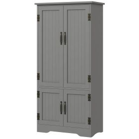 Accent Floor Storage Cabinet Kitchen Pantry with Adjustable Shelves and 2 Lower Doors, Gray