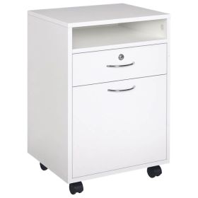 24" Vertical Filing Cabinet with Lock, Mobile File Cabinet with Wheels, Storage Office Cabinet with Drawer, White