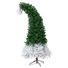 6 FT Santa Hat Style Pre-lit Christmas Tree, Hinged Artificial Xmas Tree Pine Tree With 250 Warm White Lights, 839 Branch Tips For Holiday Party Store