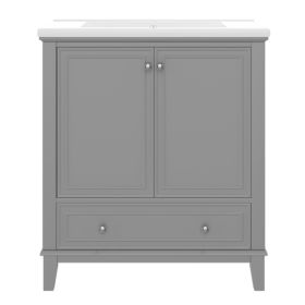 30 Bathroom Vanity With Sink Combo, Multi-functional Bathroom Cabinet With Doors And Drawer, Solid Frame And MDF Board, Grey