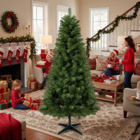 6FT Artificial Plant Natural Christmas Tree Hinged Full PVC Branches 582 Tips 4-Leg Stand Indoor Holiday Decoration
