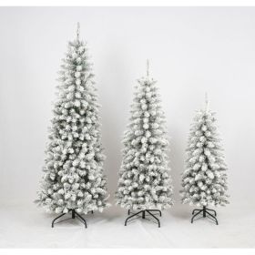 3 Pcs Flocked Artificial Christmas Tree Set With Lights, 4ft 5ft 6ft Christmas Snow Tree Set, Christmas Decor