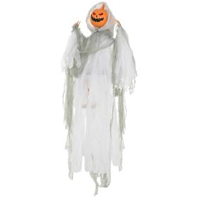 3.9 Outdoor Halloween Hanging Pumpkin Ghost w/ Light Up Eyes, Sound Activated Prop w/ Creepy Howling Sounds