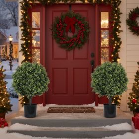 2PCS Set 22in Artificial Trees Natural Boxwood Topiary Fake Plants Evergreen Potted For Porch Patio Entryway Indoor Christmas Home Decor