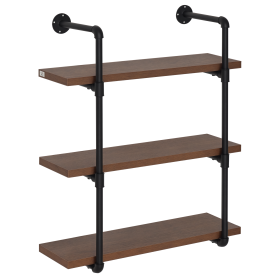 3-Tier Industrial Pipe Shelves, Floating Wall Mounted Bookshelf, Metal Frame Display Rack for Living Room or Bedroom, Rustic Brown