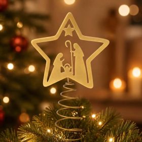 Nativity Christmas Tree Topper, Metal Star With Nativity Scene Design, Holiday Tree Decoration For Christmas Home, Church & Seasonal Decor