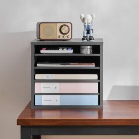 Literature Organizer, 5 Compartments Office Mailbox With Adjustable Shelves, Wooden Mailbox Sorter Medium Density Fiberboard Office Home Classroom Sto