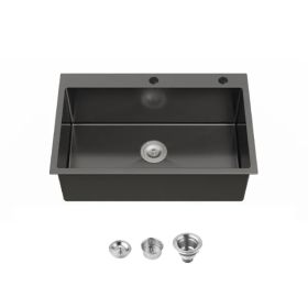 Kitchen Sink, 30â€³x19â€³ Single Bowl, Overmount Handmade Sink in Black, with US Standard Drain and Hook[Unable to ship on weekends,usps/fedex]