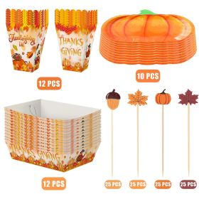 134 Pcs Thanksgiving Party Tableware Set Include Pumpkin Paper Plates Popcorn Boxes Food Trays With Fall Cocktail Picks Disposable Fall Harvest Dinner