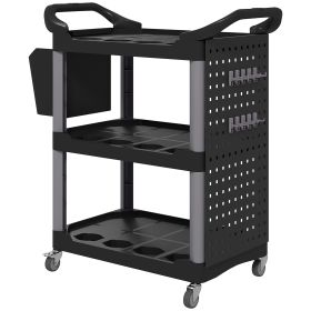 3-Tier Rolling Tool Cart, 200 LBS Capacity Plastic Utility Cart With Side Shelf And Storage Bucket, Black
