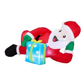 7FT Lighted Christmas Inflatable Decoration, Inflatable Santa Lying On Floor, Funny Blow Up Yard Decorations With Built-in LED Lights For Holiday Part