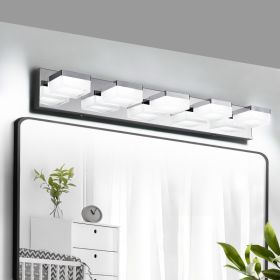 Modern Chrome LED Vanity Light, 5-Lights Wall Sconce For Bathroom And Mirror, Sleek Minimalist Design, Energy-Efficient, Easy To Install