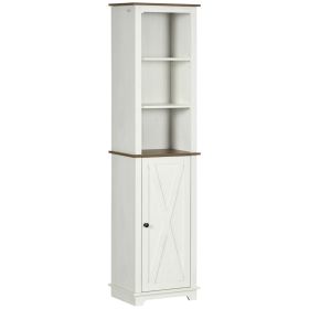 Farmhouse Bathroom Cabinet, Tall Storage Cabinet with Door and Adjustable Shelves, 15.5" x 11.75" x 63", White