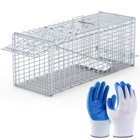 1Pc Live Animal Trap Cage 37x14x15in Folding Catch And Release Humane Cat Trap Galvanized Iron For Raccoons Foxes Coyotes Stray Dogs Armadillos Squirr