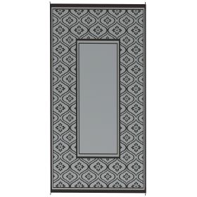 Reversible Outdoor Rug, Waterproof Plastic Straw with Carry Bag, 9' x 18', Black & Gray Gourd Border