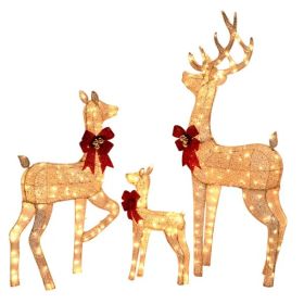 3-Piece Lighted Christmas Reindeer Family Set Outdoor Decorations, Weather Proof Sparkling Deer Family Set Of 3 Christmas Ornament Home Decor Pre-lit