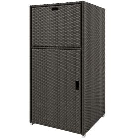 Outdoor Towel Rack for Pool w/ Drawer & Cabinet, Dark Brown