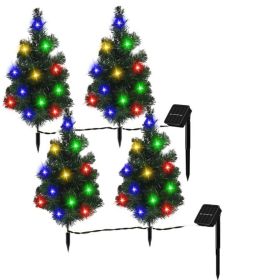 2SET 1 TOW 2 Solar Christmas Tree, Solar Powered Pathway Christmas Tree With Multicolored LED Lights