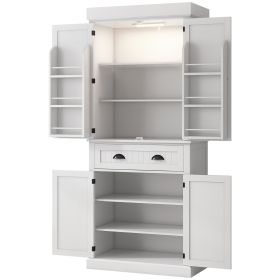 71" Kitchen Pantry Cabinet with LED Lights, 6 Door Shelves, a Drawer and 4 Adjustable Shelves, White