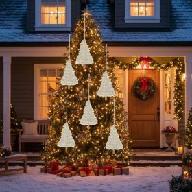 6PCS Set Christmas Ornaments 4.3x7.5in Fringe Tassels Tree Hanging Decor Assorted Festive Party Christmas Tree Decor