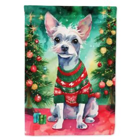 Chinese Crested Christmas House Flag Large Porch Sleeve Pole Decorative Outside Yard Banner Artwork Wall Hanging, Polyester, House Size, Multicolor