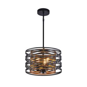 13 Rustic Industrial Pendant Light, 3-Light Black And Walnut Metal Cage Chandelier With Wood Accents For Kitchen Island And Dining Room  No Bulbs