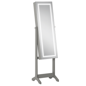 Floor Standing Jewelry Cabinet with LED Light, Lockable Jewelry Organizer with Full-Length Mirror, and 4 Adjustable Angles, Grey