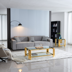 Modern Stainless Steel Coffee Table Set  Set Of 2, Double-Layer Clear Tempered Glass Table Top, Coffee Table  End Side Table 2-Pieces Sets For Living (Color: Gold)