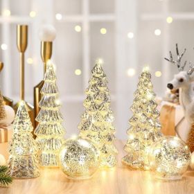 6 Pcs Mercury Glass Christmas Tree for Tabletop Light up Figurine Christmas Tree Mercury Cracked Glass Globe with Light for Xmas Decor Home Party Cent (Option: Silver)