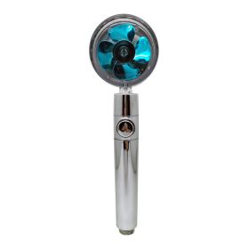 Propeller Driven Shower Head With Stop Button And Cotton Filter Turbocharged High Pressure Handheld Shower Nozzle (Color: Blue)
