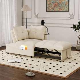 1 Versatile Foldable Sofa Bed In 3 Lengths, Modern Sofa Sofa Sofa Velvet Pull-out Bed, Loveseat Sofa Adjustable Back And With USB Port And Swivel Phon (Color: Beige)