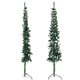 Slim Artificial Half Christmas Tree With Stand Green 5 Ft (Color: green)