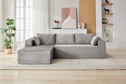 L-Shaped Compression Sofa Bed With Corduroy Fabric - Convertible Sectional Sofa, Foldable Floor Couch Sleeper, Space-Saving Flannel-Like Lounge For Sm (Color: Grey)