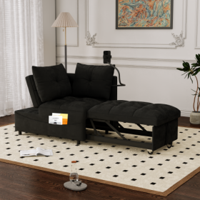 1 Versatile Foldable Sofa Bed In 3 Lengths, Modern Sofa Sofa Sofa Velvet Pull-out Bed, Loveseat Sofa Adjustable Back And With USB Port And Swivel Phon (Color: Black)