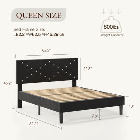 Modern Platform Bed Frame With Upholstered Headboard & Wooden Slats - No Box Spring Needed, Easy Assembly, Black (Option: QUEEN)
