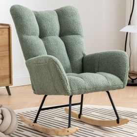 Rocking Chair With Pocket, Soft Teddy Fabric Rocking Chair For Nursery, Comfy Wingback Golider Rocking Chair With Safe Solid Wood Base For Living Room (Color: green)