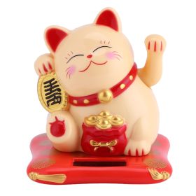 Solar Powered Cute Waving Cat Good Luck Wealth Welcoming Cats Home Display Car Decor(Yellow) (Color: yellow)