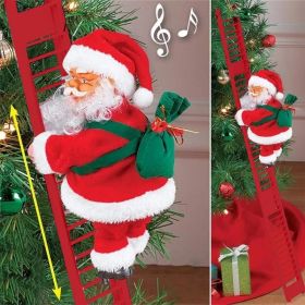 Christmas  Electric Climbing Santa with Music & LED Light, Electric Climbing Ladder Santa Claus Doll for Xmas Tree Decorations Hanging Christmas Ornam (Option: Cred)