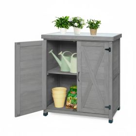 Potting Bench with Storage Cabinet and Metal Table Top for Outdoor Patio,Outdoor Work Station Table (Option: Default title)