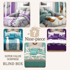 Surprise Room Makeover! 9-Piece Mystery Bedding & Curtain Bundle, Choose Your Size - Random Color/Pattern Quilted Bedspread Set with Light Filtering W (Option: Surprise-CAL KING)