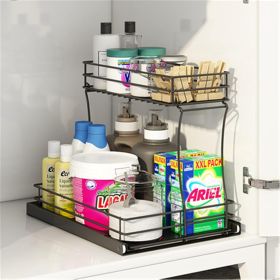 2 Pack, Metal Pull Out Cabinet Organizer, Kitchen Bathroom Organizer And Storage Rack With Sliding Drawers, Storage Rack, Storage And Organization For (Option: 163BKS2)
